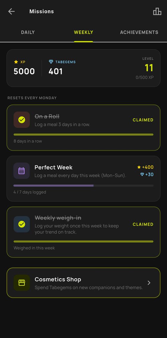Daily and weekly missions and a fresh weekly leaderboard