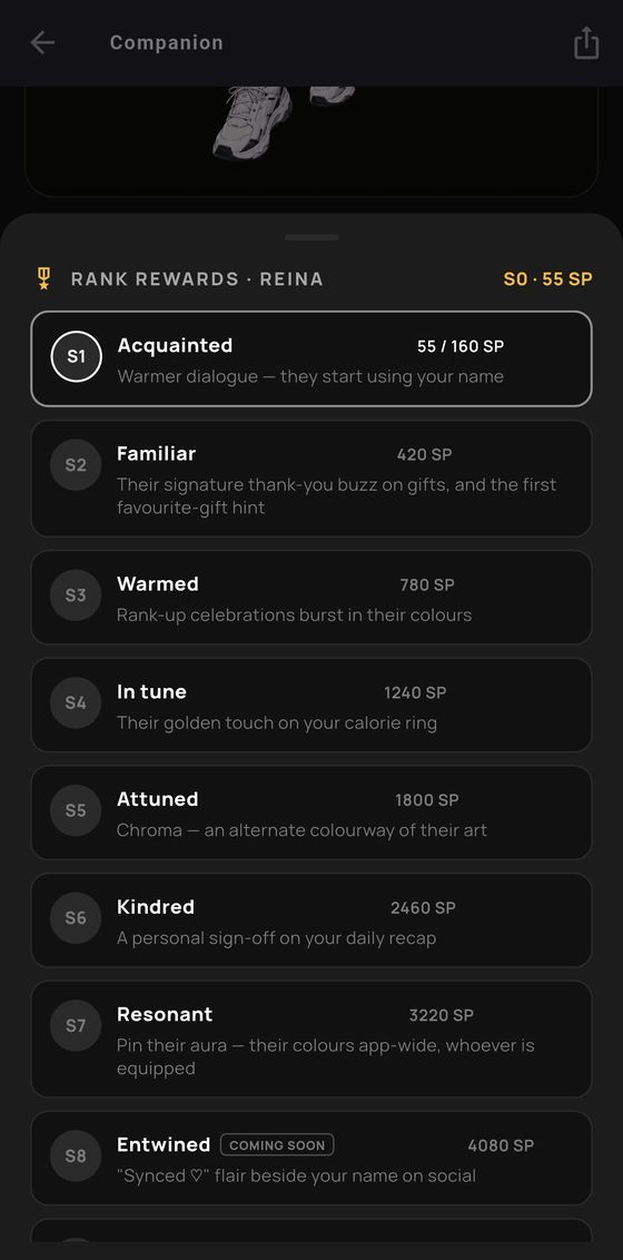 The bond ladder: your companion warms up the longer you log