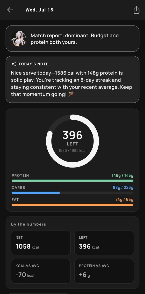 The evening recap: your day summarized in your companion's voice with an AI note